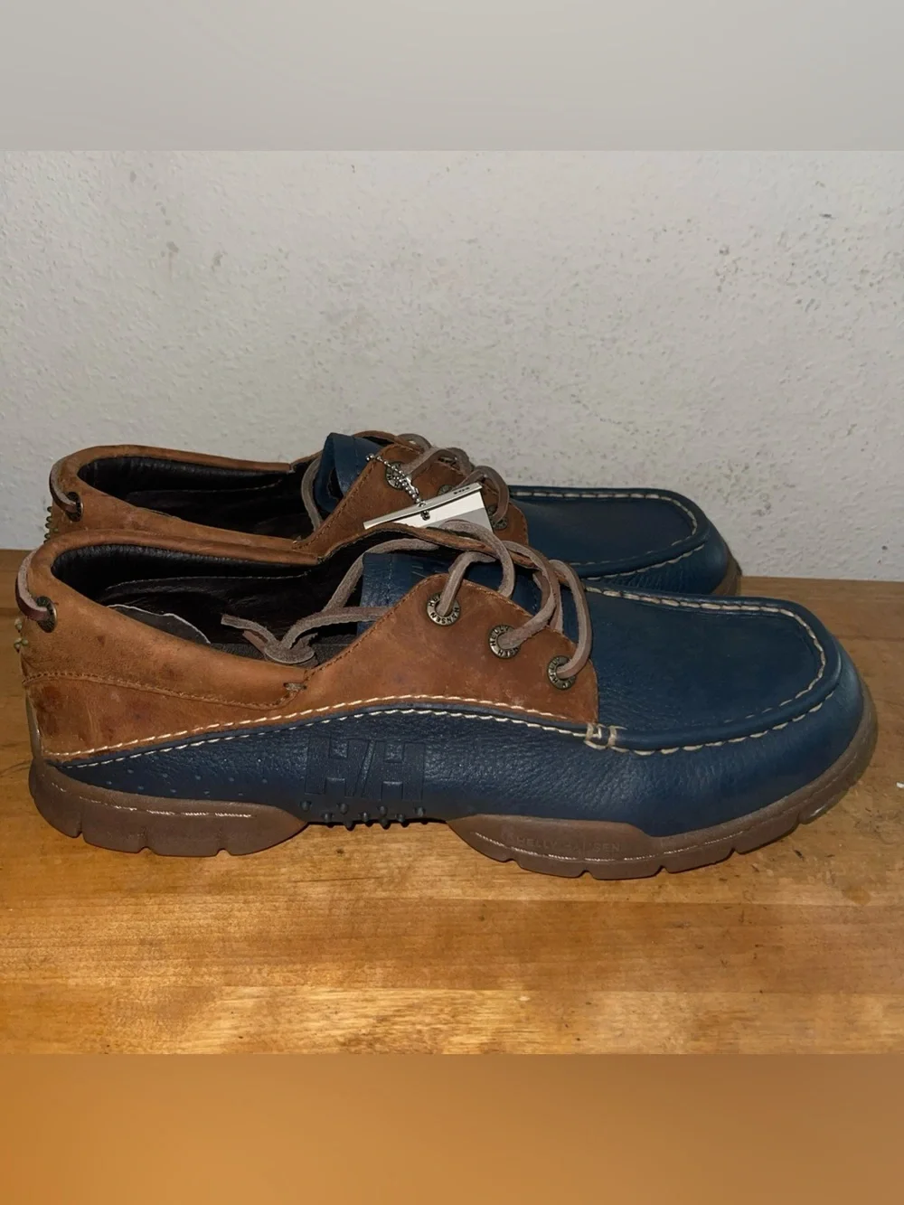 Helly Hansen Blue Brown Moc Toe Driving Deck Boat Oxford Lace up Shoe Sz US 11